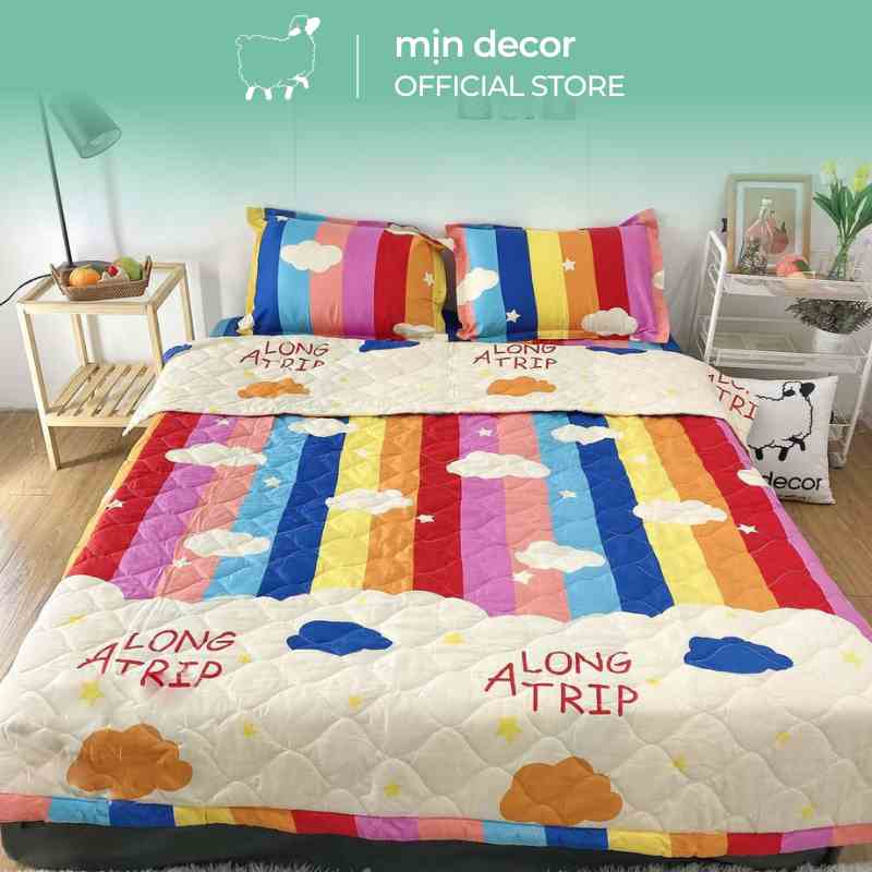 [Mã BMLTB35 giảm đến 35K đơn 99K] Bộ chăn ga gối MỊN DECOR cotton 3D mềm mại có CHĂN TRẦN bông