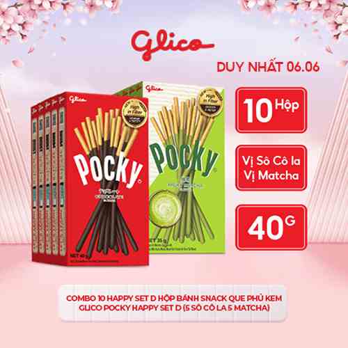 Combo 10 Happy Set D hộp Bánh snack que phủ kem Glico Pocky Happy Set D (5 sô cô la 5 matcha)