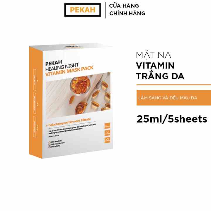 Hộp Mặt Nạ 5 Miếng Cấp Ẩm Trắng Da Và Dưỡng Da PEKAH Healing Night Vitamin Mask Pack 25ml/5sheets