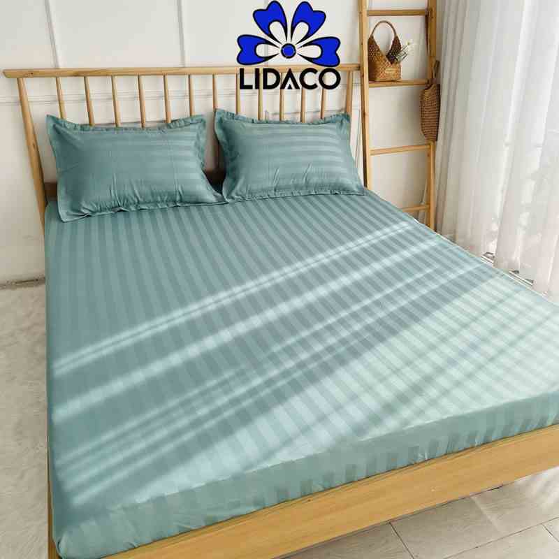 Bộ ga gối cotton kẻ sọc 3f LIDACO ga chuyên dùng khách sạn decor phòng ngủ vintage đủ size nệm