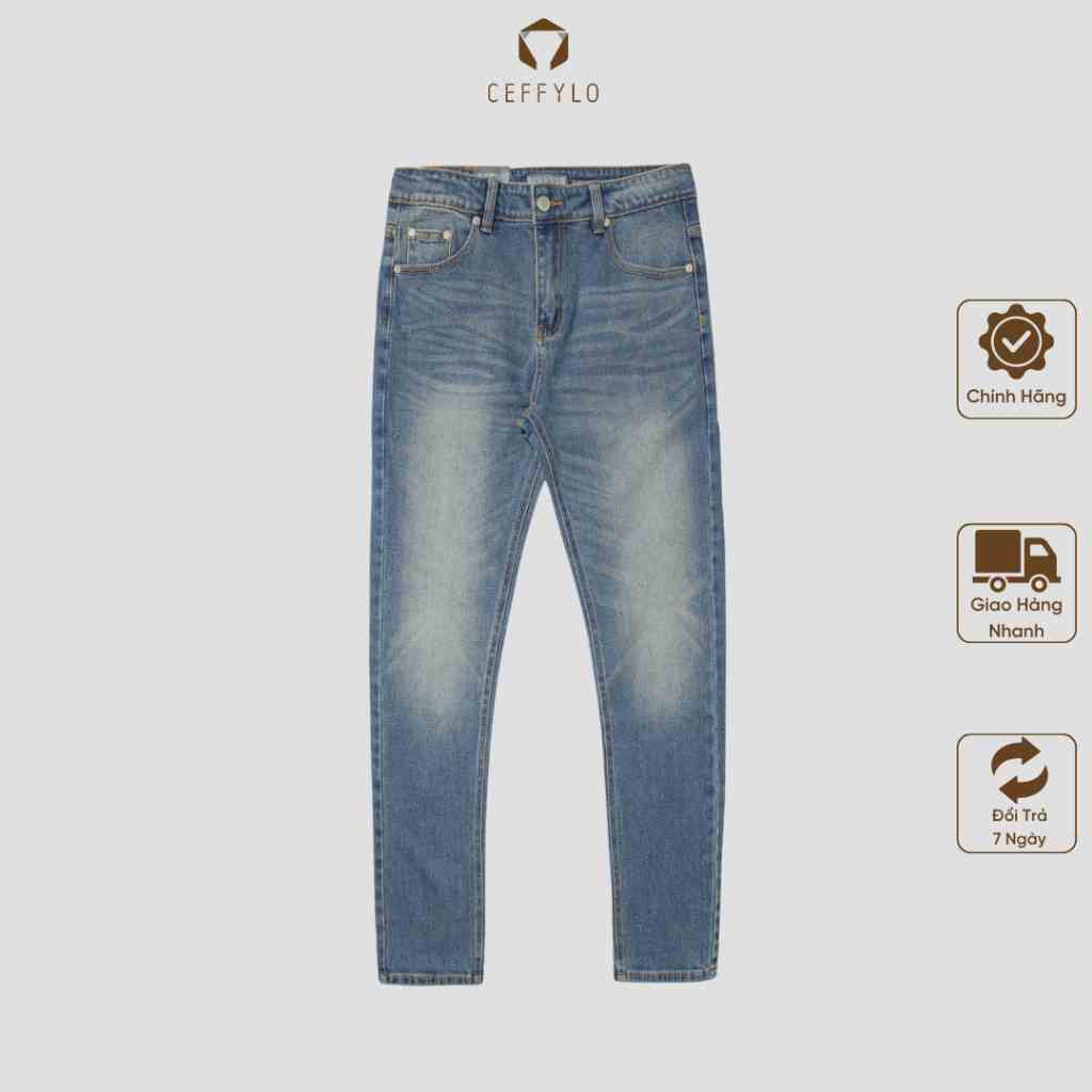 Quần Jeans trơn Xanh Đậm nam form slimfit trơn CEFFYLO chất Jean thun co giãn nhẹ