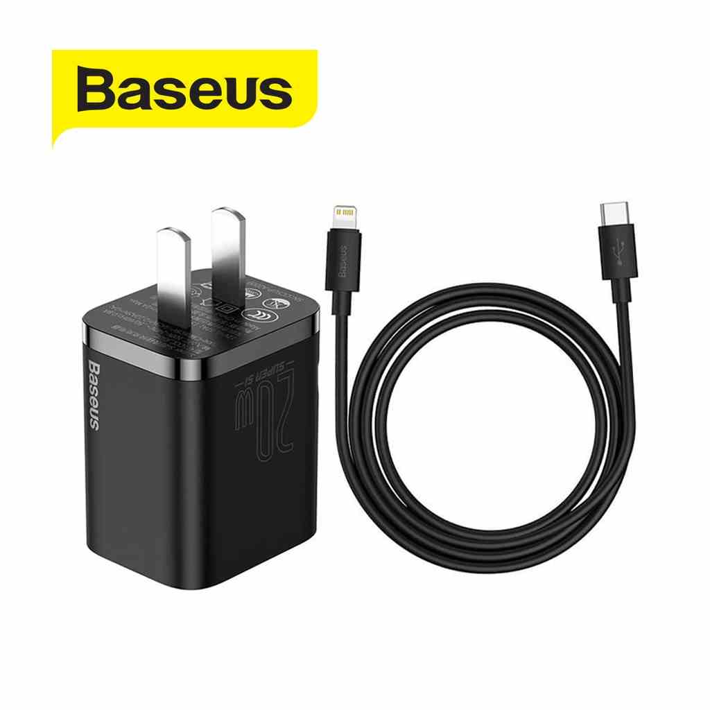 Bộ sạc Baseus Super Si sạc nhanh 3A/PD 20W nhỏ gọn tiện lợi, dành cho iPhone/iPad (kèm cáp Type-C to Lightning) Đen