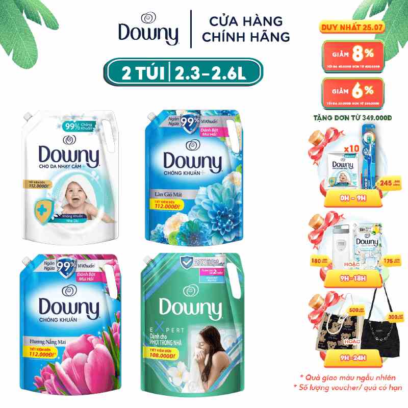 Combo 2 Nước Xả Vải Downy Nhiều Mùi Hương Túi 2.3L hoặc 2.6l/túi