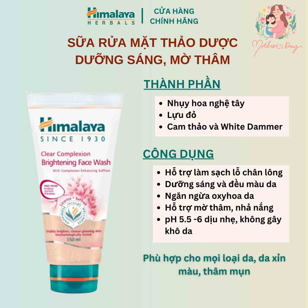 Sữa rửa mặt trắng da mịn màng Himalaya Clear Complexion Whitening Face Wash 150ml