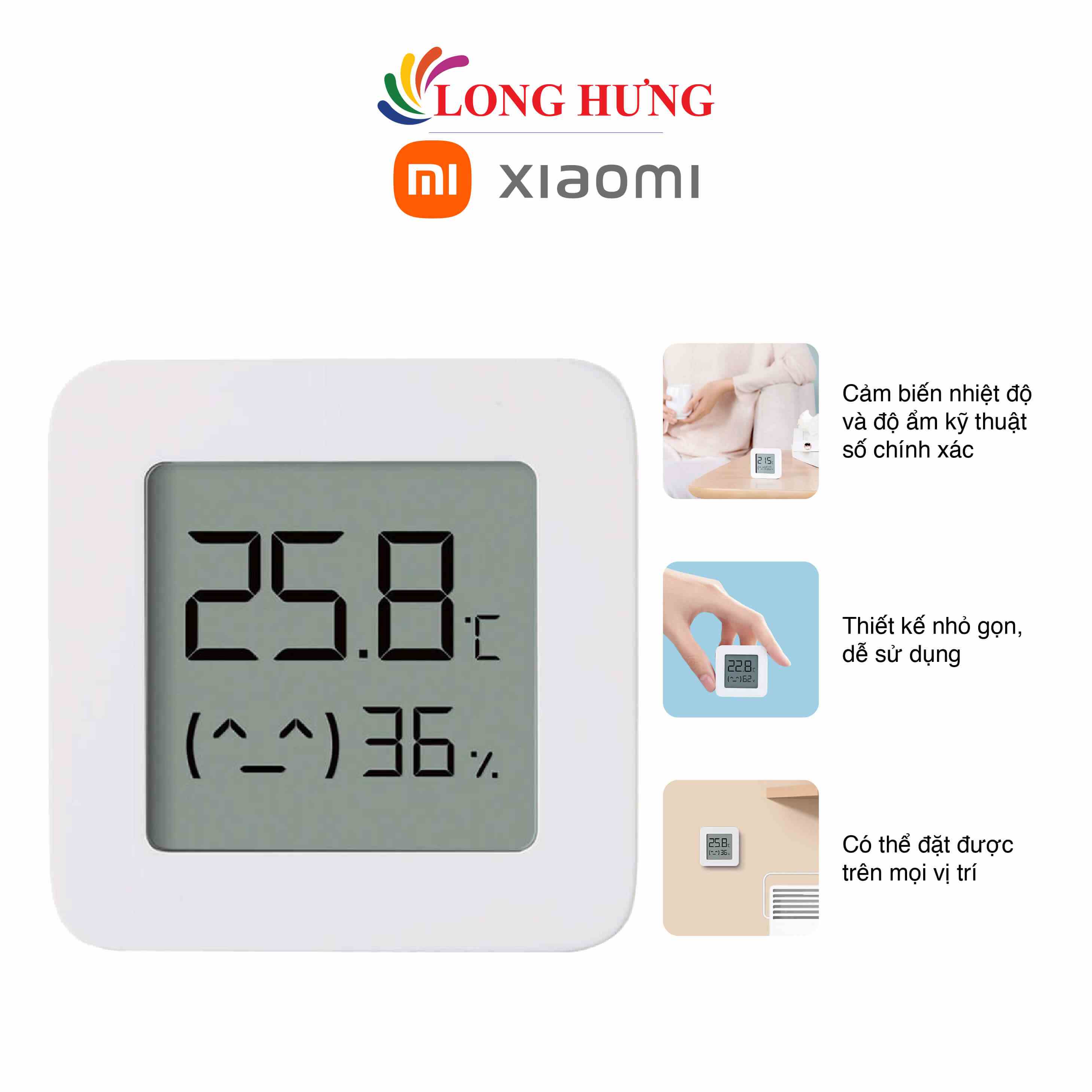 Nhiệt ẩm kế Bluetooth Xiaomi Mi Temperature and Humidity Monitor 2 NUN4126GL LYWSD03MMC - Hàng chính hãng