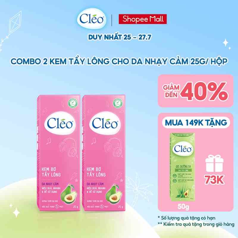 Combo 02 hộp Kem Tẩy Lông Cho Da Nhạy Cảm Cleo Avocado Hair Removal Cream Sensitive Skin 25g