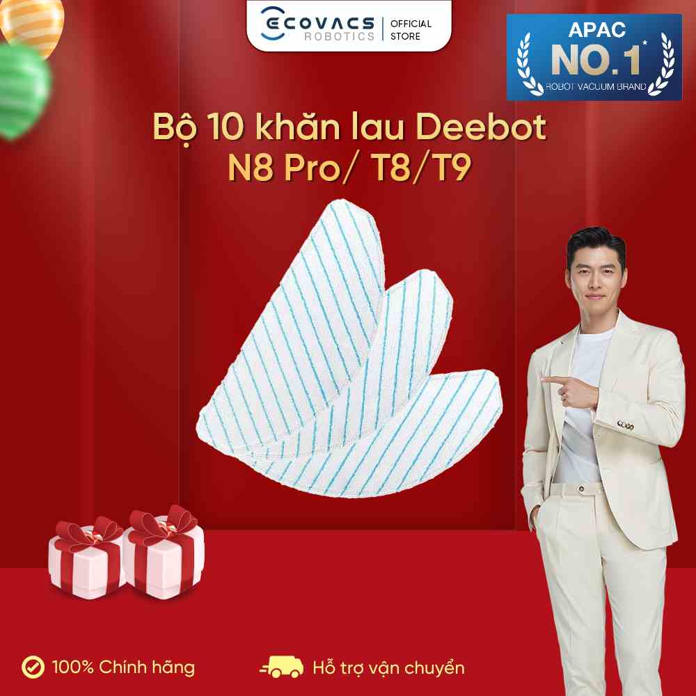 Bộ 10 khăn lau  dùng cho Robot hút bụi lau nhà Ecovacs Deebot N8 Pro/ T8/T9 - Hàng Chính Hãng