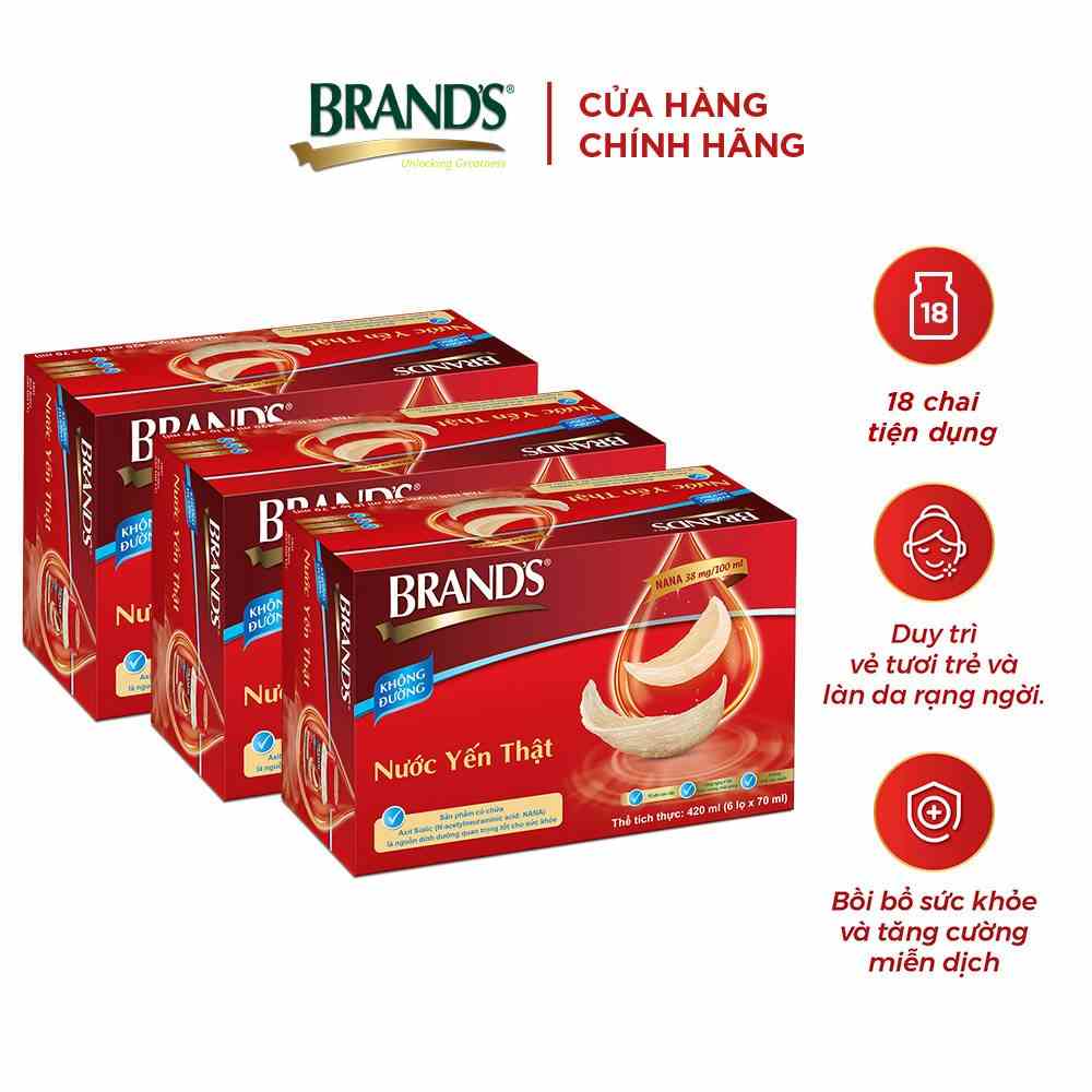 [Mã BMLTB200 giảm đến 100K đơn 499K] Combo 3 Nước yến thật BRANDS Không Đường (70 ml x 6 lọ)