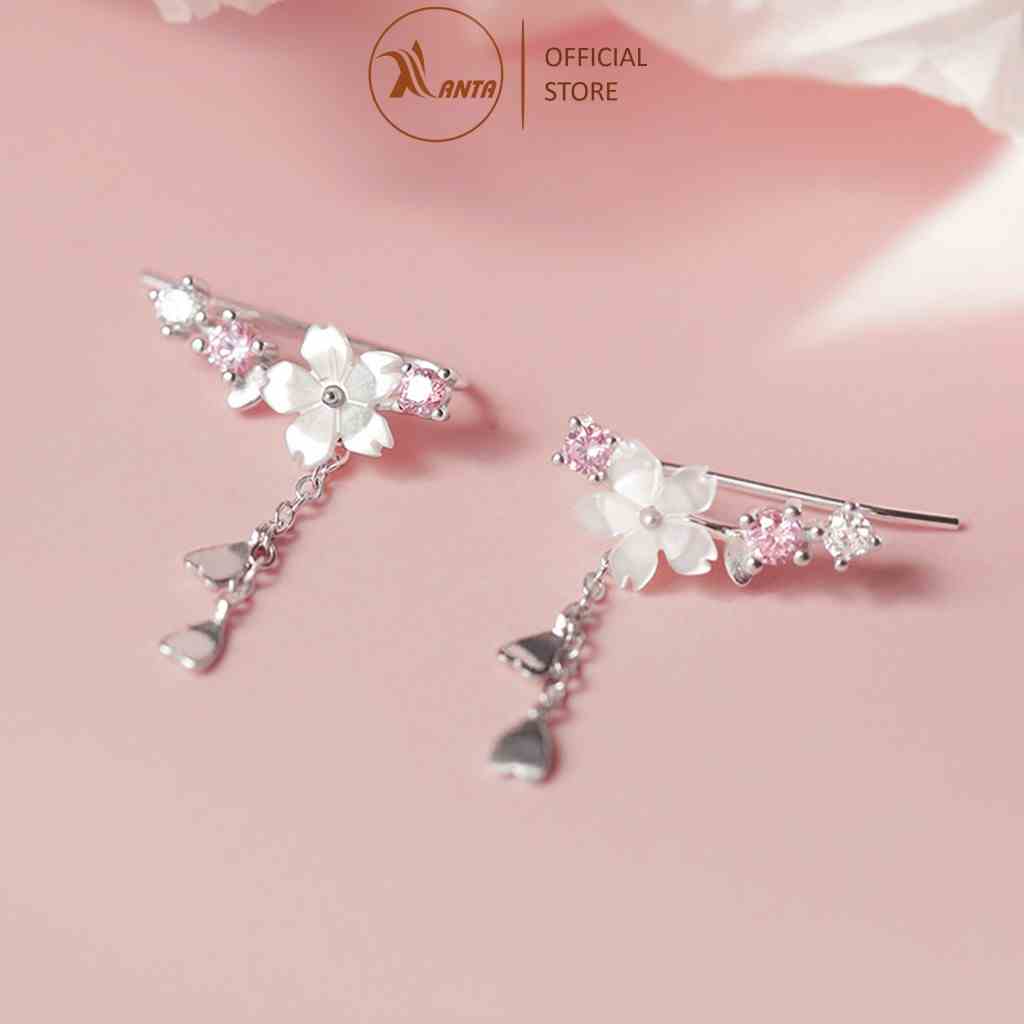 Hoa tai bạc 925 thiết kế cánh hoa đào thả dài - ANTA Jewelry ATJ7041