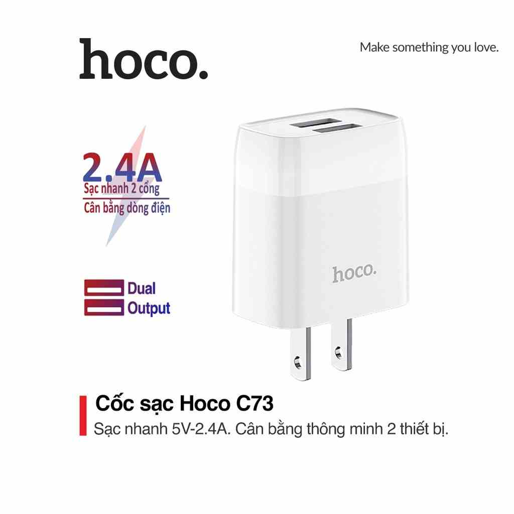 Củ sạc nhanh 5V/2.4A Hoco C73 chân dẹt 2 cổng Usb vật liệu PC chống cháy cho mọi thiết bị