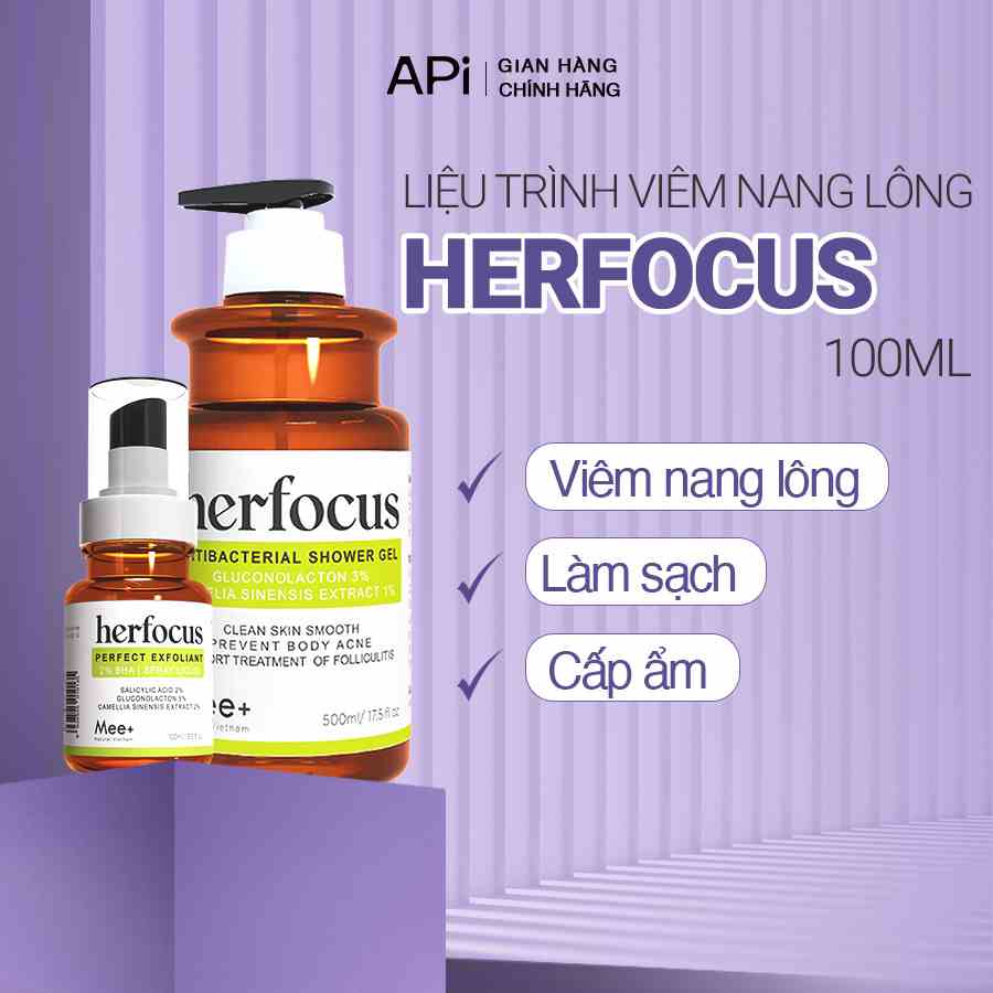 Xịt viêm nang lông HERFOCUS 100ml + Sữa tắm viêm nang lông HERFOCUS 500ml, Liệu trình viêm nang lông Mee Natural