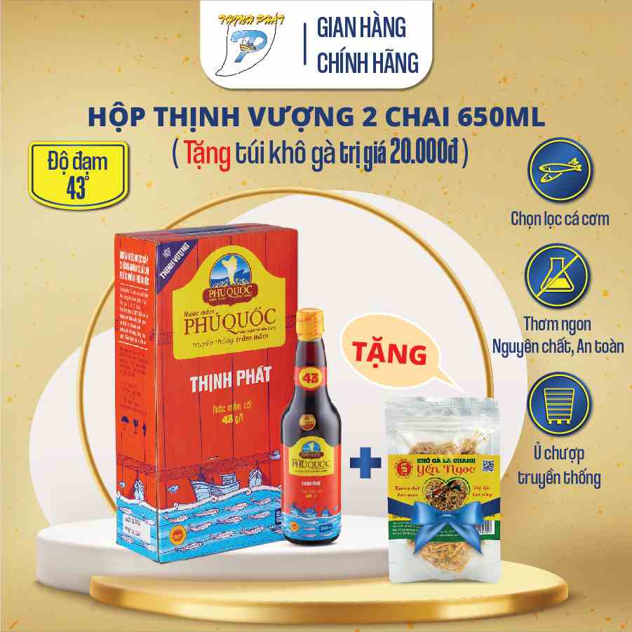 [Mã BMLTB200 giảm đến 100K đơn 499K] Nước mắm truyền thống Phú Quốc Thịnh Phát hộp 2 chai Thịnh Vượng 650ml 43 độ đạm