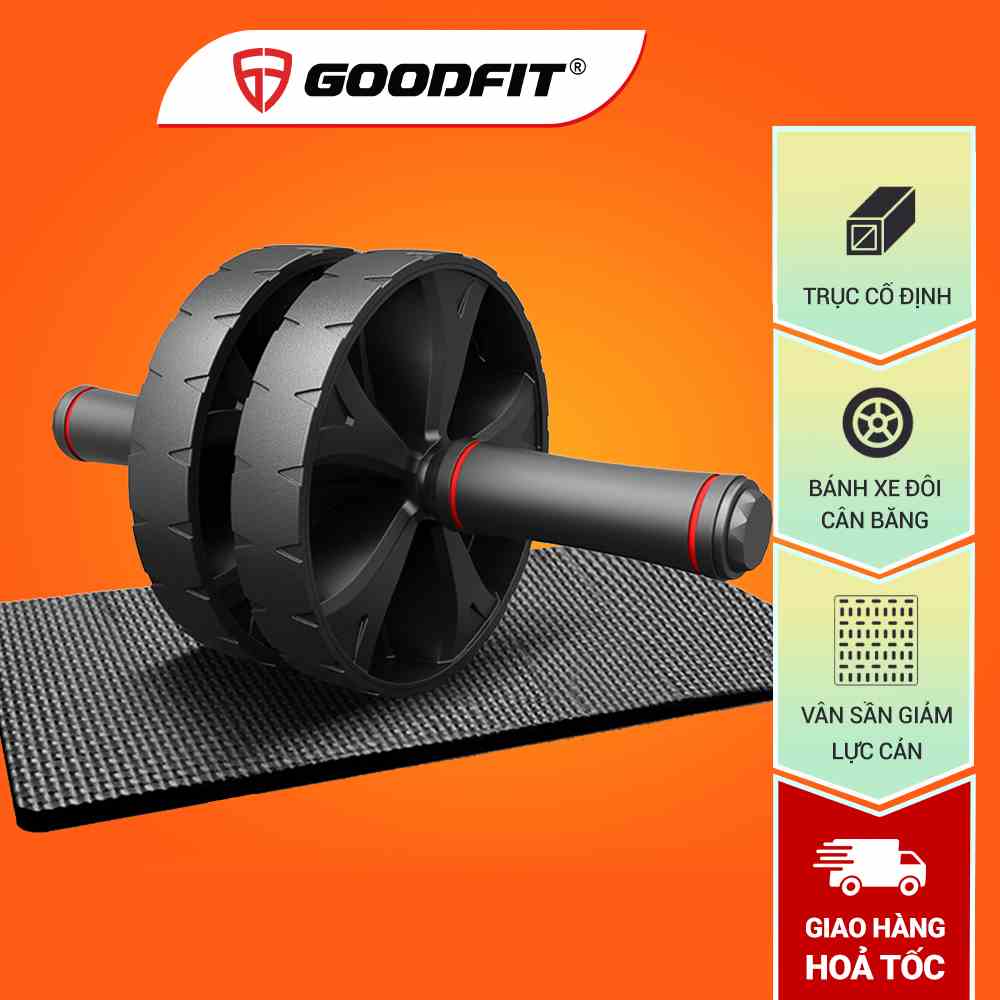 Con lăn tập bụng,con lăn tập cơ bụng 2 bánh GoodFit tay cầm lõi thép chịu tải 150kg, tập gym,tập thể dục tại nhà GF602AB