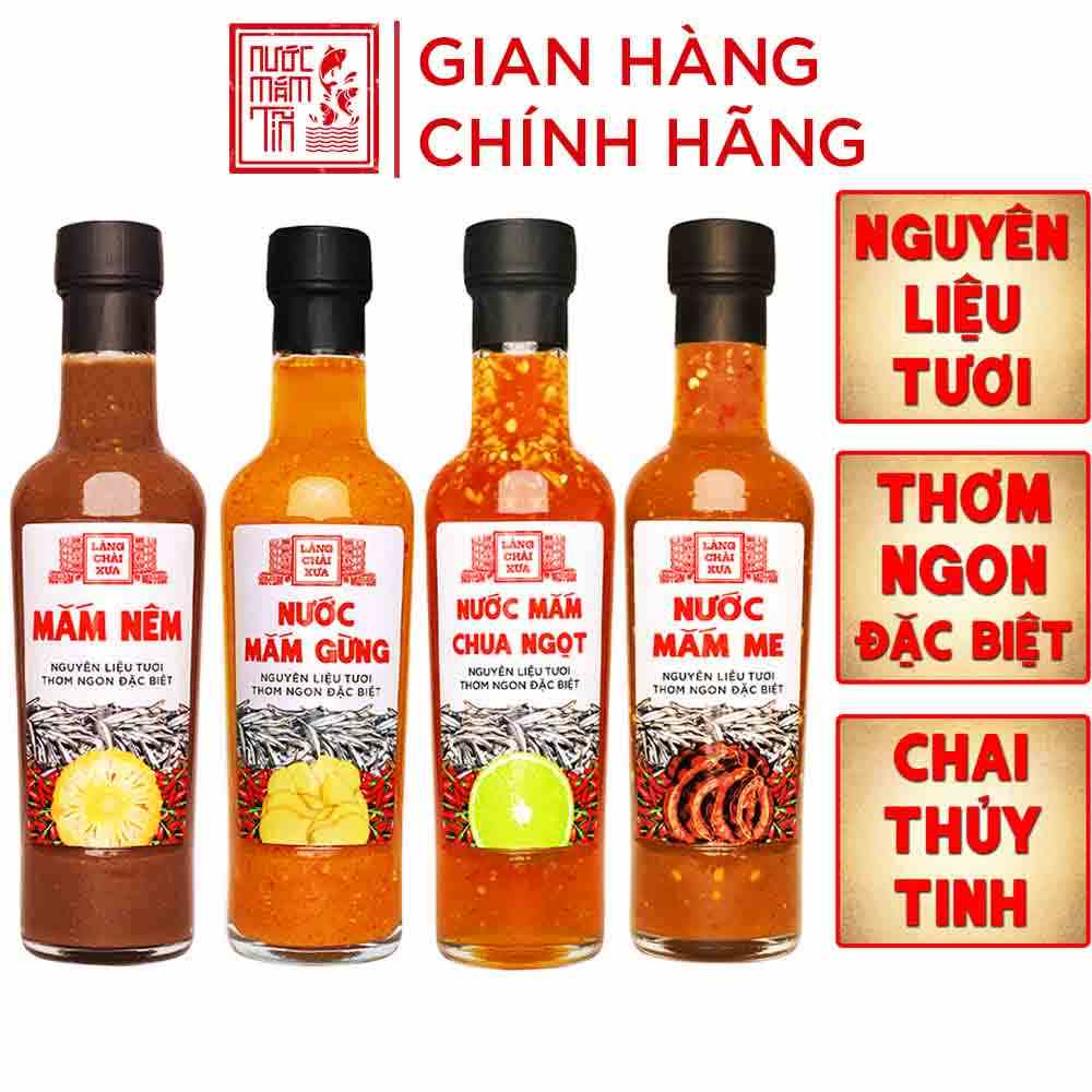 Combo 4 chai nước chấm pha sẵn (Mắm nêm, Nước mắm chua ngọt, Nước mắm gừng, Nước mắm me) Làng Chài Xưa nguyên liệu tươi