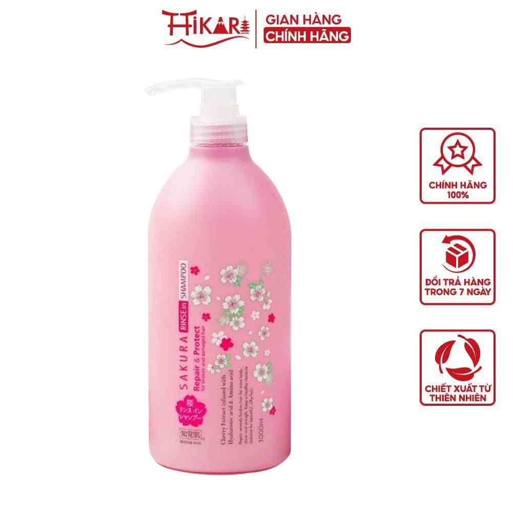 Dầu gội xả 2in1 dưỡng tóc suôn mượt Kumano Besense Sakura Rinse in Shampoo hương hoa anh đào 1000ml