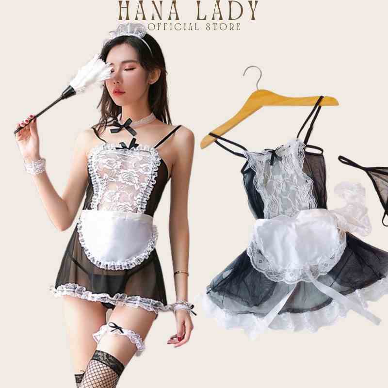 Váy ngủ nữ -Cosplay Sexy Hầu Gái Bộ Ngủ Costume Nàng Hầu Quyến Rũ Gợi Cảm chát liệu lụa mềm mịn C158