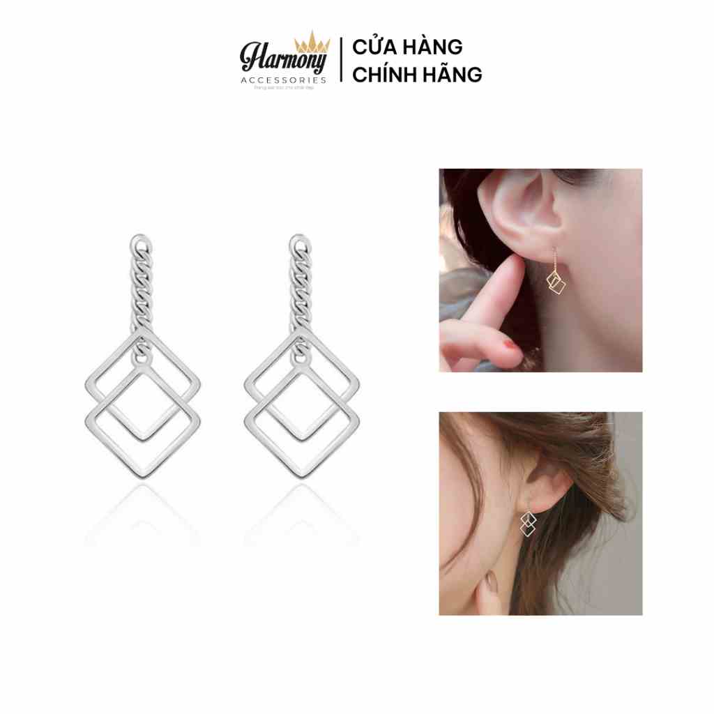 Khuyên tai nữ bạc ta dài hình thoi 2 màu độc đáo đơn giản Lucy | HARMONY ACCESSORIES K79