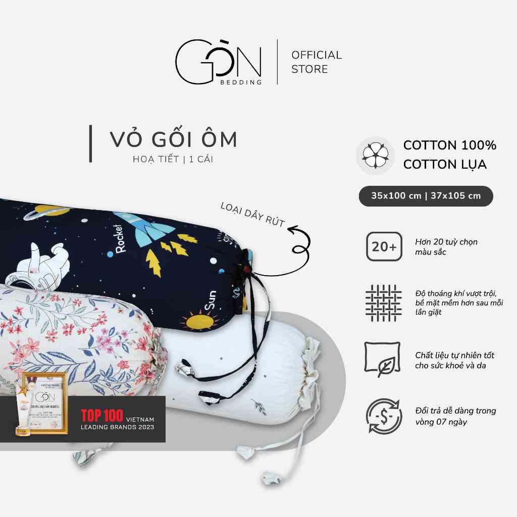 [Nhiều mẫu] Vỏ Gối Ôm Gòn Bedding Cotton 100% Hàn Quốc Họa Tiết Hoạt Hình 37x105 cm