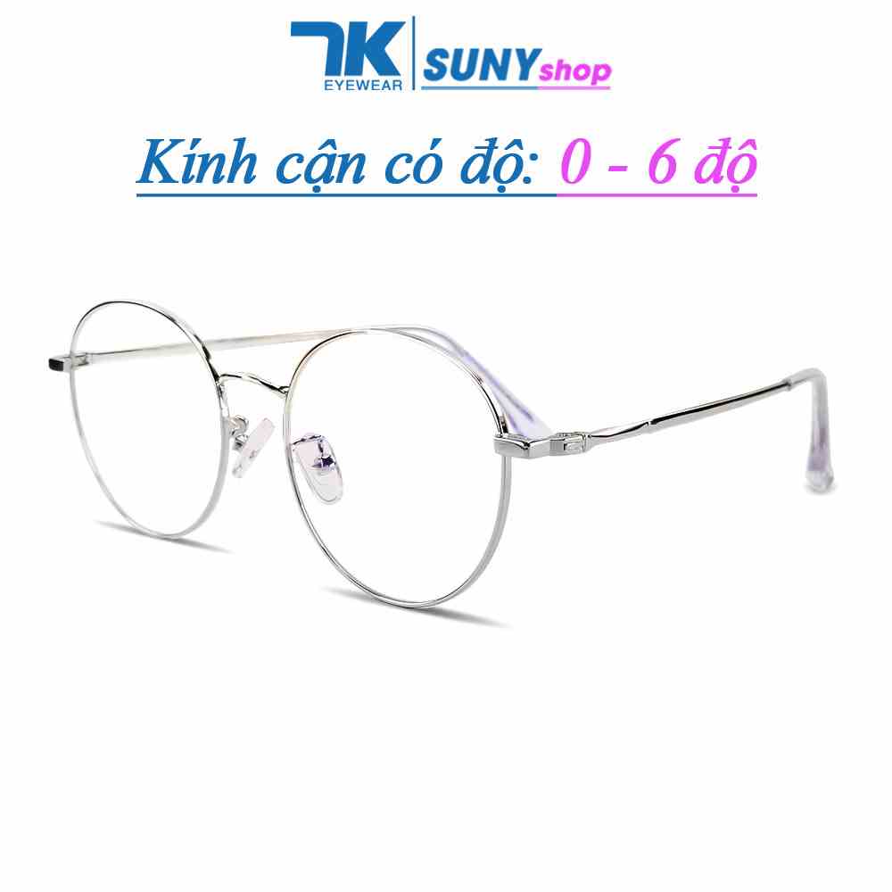 Mắt kính cận có độ sẵn 0 - 6 độ nữ, nam mắt tròn kim loại 7K29203. Có sẵn tròng giả cận 0 độ chống ánh sáng xanh, tia UV