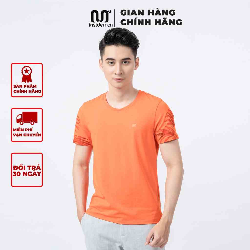 Áo T-shirt thun nam cổ tròn INSIDEMEN bo vải rib không nhăn màu sắc trẻ trung nổi bật chất co giãn thoáng mát ITS008S1