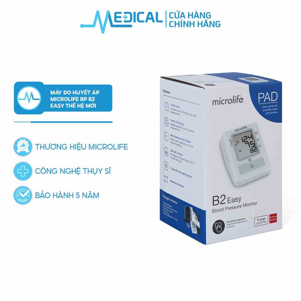 Máy đo huyết áp MICROLIFE BP B2 Easy thế hệ mới cho độ chính xác cao bảo hành 5 năm chính hãng - MEDICAL