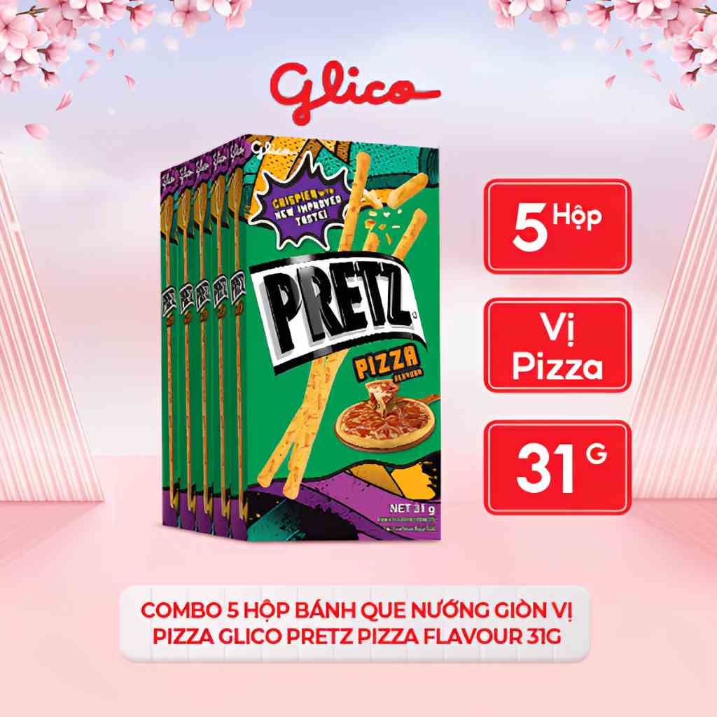 [Mã BMLTB35 giảm đến 35K đơn 99K] Combo 5 hộp Bánh que nướng giòn vị pizza GLICO Pretz Pizza Flavour 31g