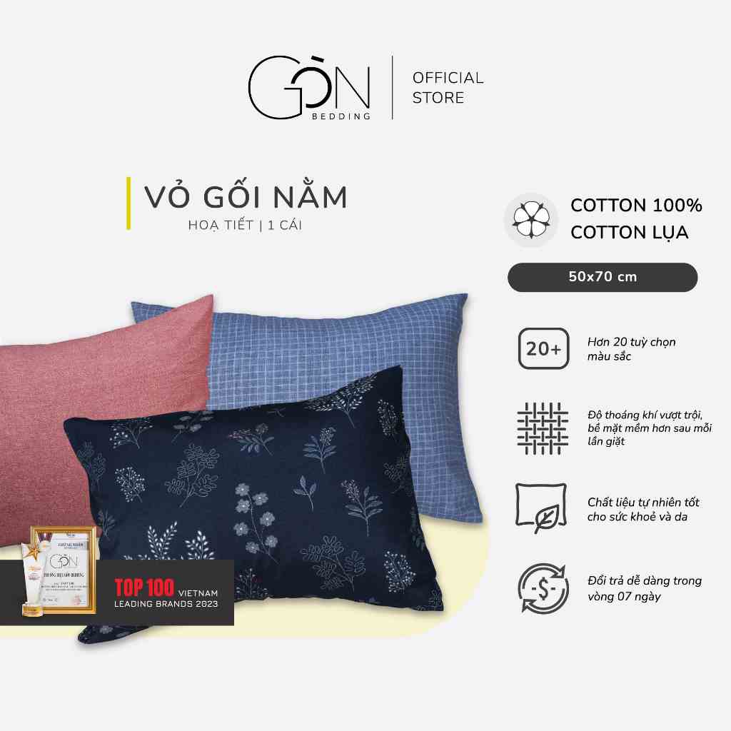 [Xả hàng - Nhiều màu] 01 Vỏ Gối Nằm Gòn Bedding Cotton Lụa/Lụa Modal Hàn Quốc 50x70 cm Hoạ Tiết