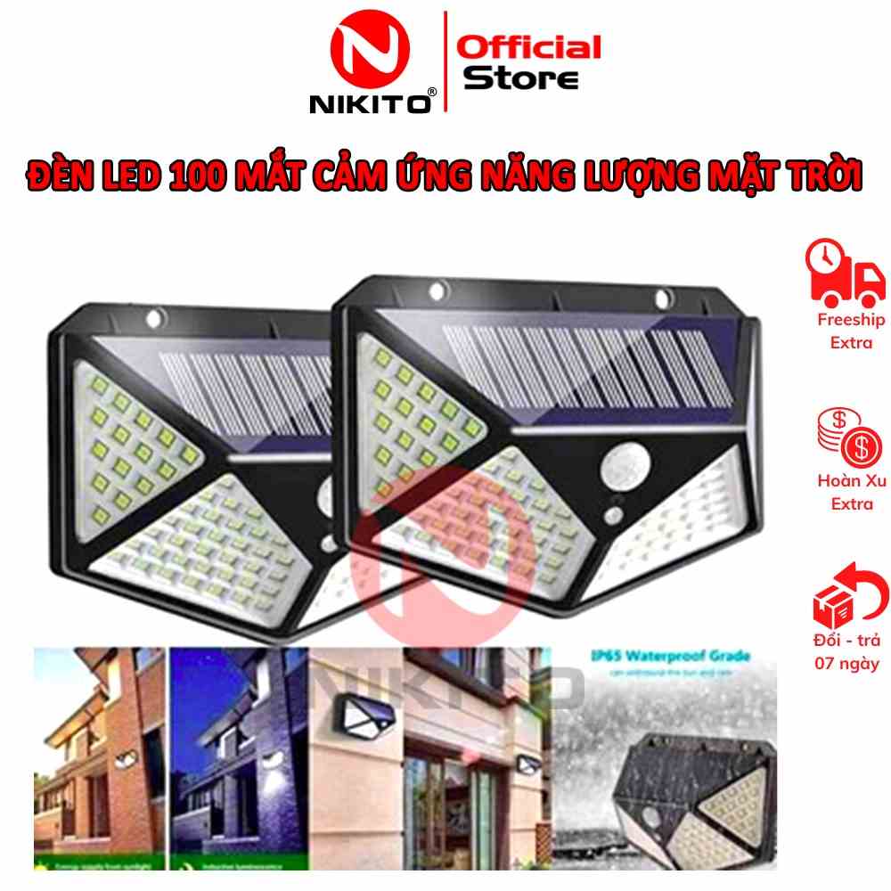 [100 mắt] Đèn LED NIKITO tự động năng lượng mặt trời, đèn LED siêu sáng cảm biến chuyển động, đèn LED vườn