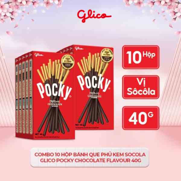 [Mã BMLTB35 giảm đến 35K đơn 99K] Combo 10 hộp Bánh que phủ kem socola Glico Pocky Chocolate Flavour 40g