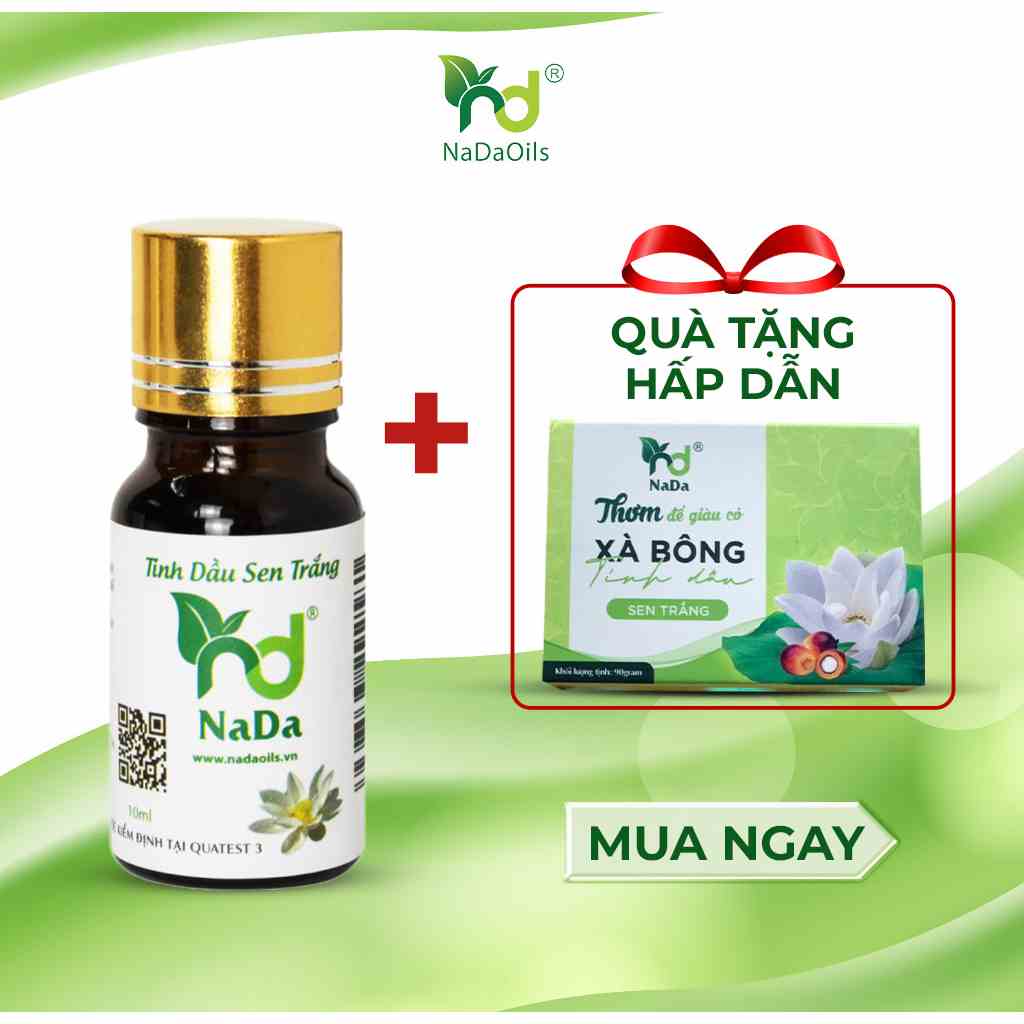 Tinh dầu sen trắng Nada Oils nguyên chất từ thiên nhiên, thơm phòng, dễ ngủ, giúp thư giãn, kiểm định quatest 3