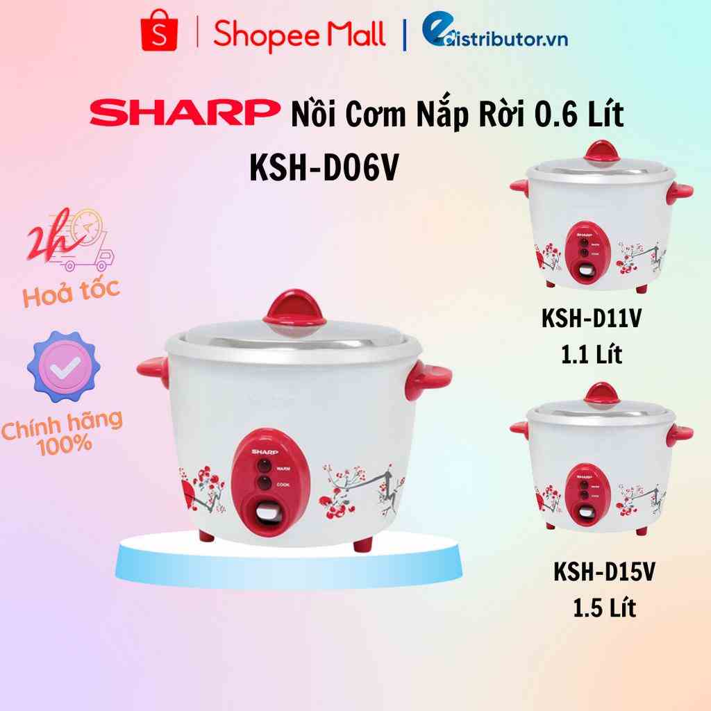 Nồi Cơm Điện Nắp Rời Sharp KSH-D06V/D11V/D15V - Màu Ngẫu Nhiên - Hàng Chính Hãng