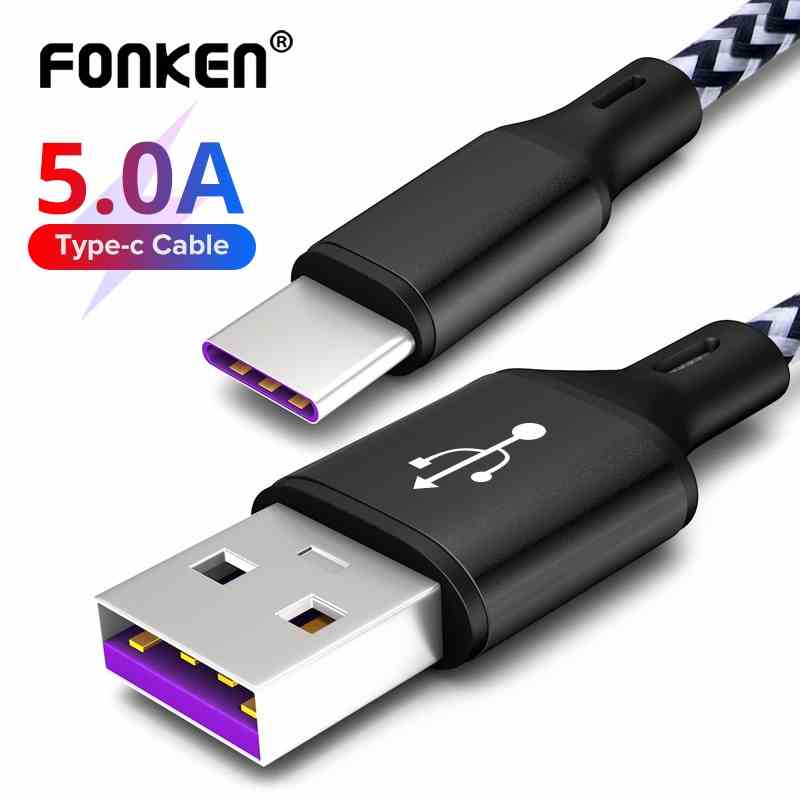 Cáp sạc nhanh FONKEN USB type C 5A cho điện thoại Xiaomi Redmi Note 8 9 10 Pro Android