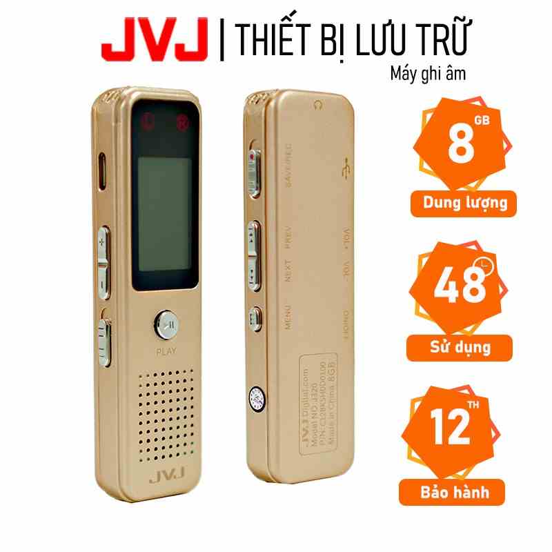 Máy ghi âm chuyên nghiệp JVJ DVR J320 8Gb chuyên dụng mini siêu nhỏ ghi âm đến 48h hỗ trợ lọc âm cực tốt bảo hành 12T