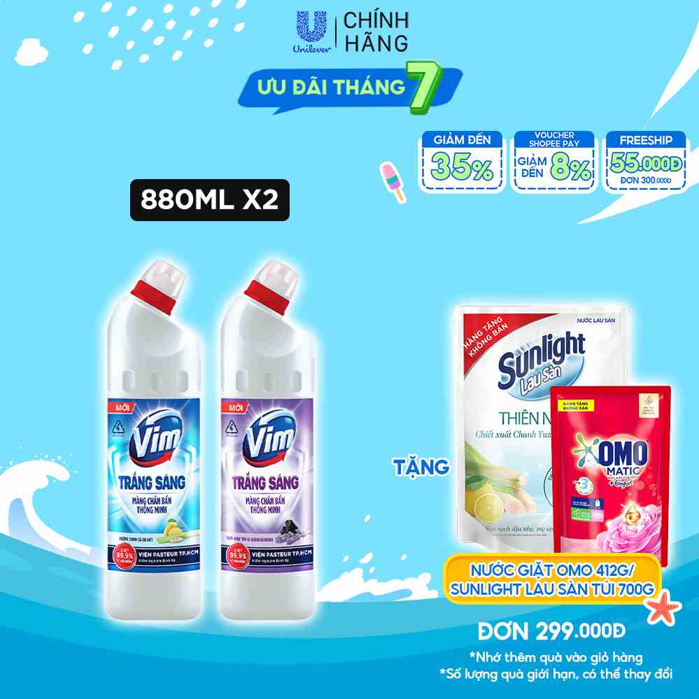 Combo 2 Gel Tẩy Rửa Vim Trắng Sáng 870ml/Chai