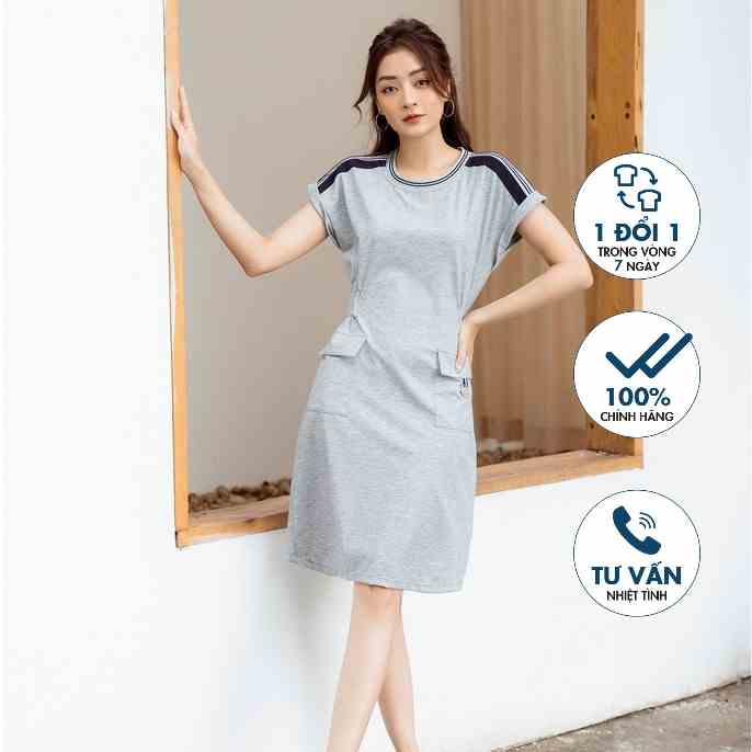 [Mã BMLTB200 giảm đến 100K đơn 499K] Đầm suông nữ Emspo, bo cổ, chun eo, túi hai bên hông DS4087