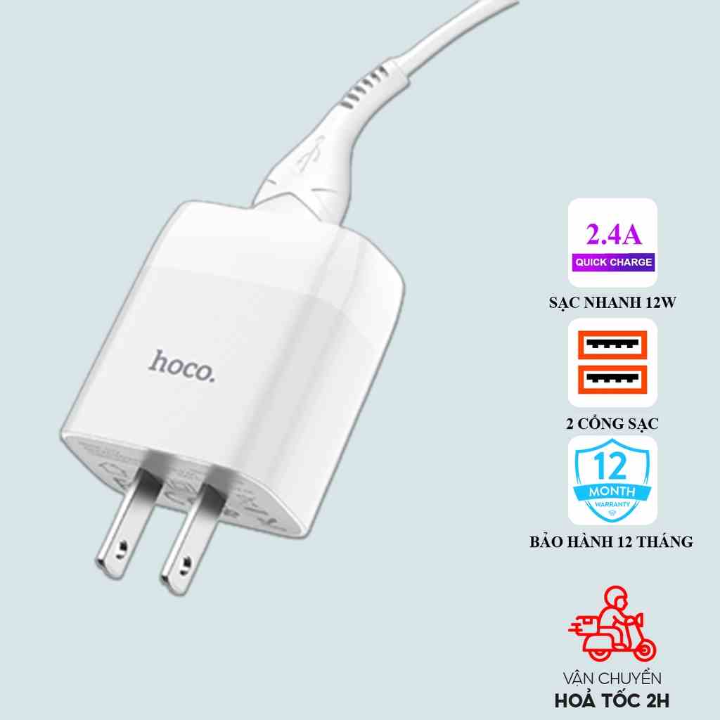 Bộ sạc iphone Hoco 12W Dây sạc iphone USB Củ sạc 12W: DC01 + X37