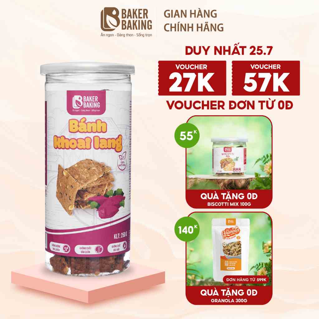 Bánh ăn kiêng Baker Baking khoai lang phù hợp cho người ăn tiểu đường, eatclean 100g