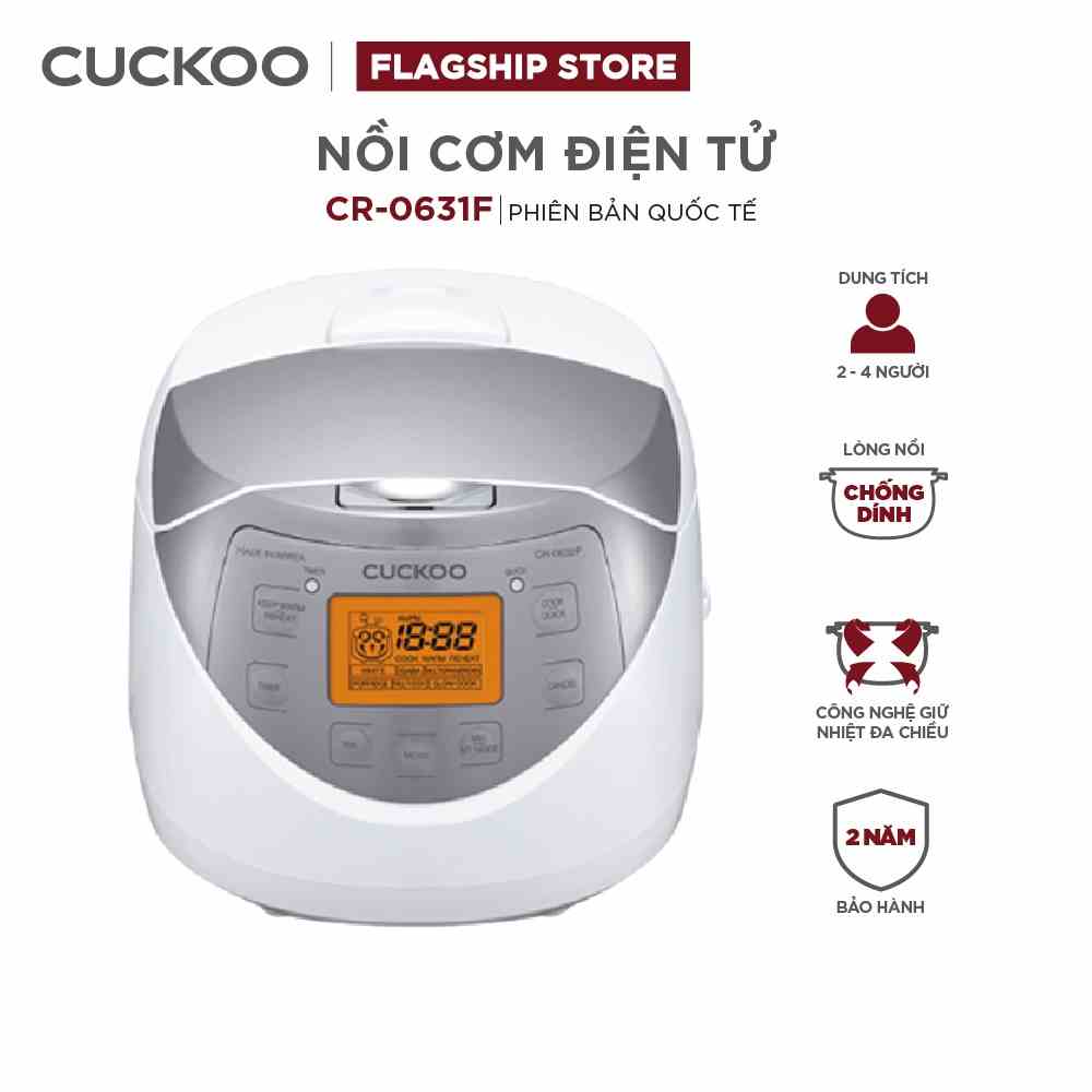 [Mã ELHACE02 giảm 12% đơn 2TR] Nồi cơm điện tử CUCKOO 1.08L lít CR-0631F - Hàng chính hãng - Chất lượng Hàn Quốc