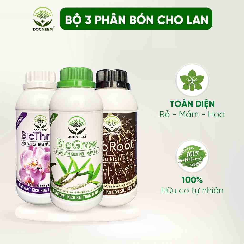 Combo phân bón lan toàn diện Bio, rễ khỏe, mầm to, hoa sai đậm màu, thân cành vượt trội, cây cảnh, chính hãng DOCNEEM