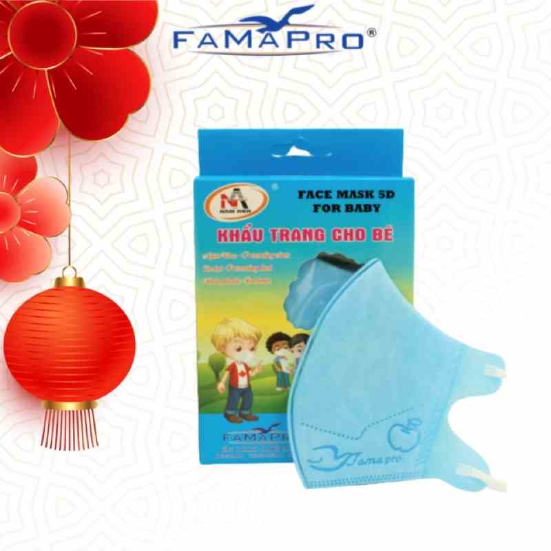 [HỘP-10 CÁI-QUAI THUN] Khẩu trang y tế trẻ em kháng khuẩn 3 lớp Famapro 5D BABY TRƠN