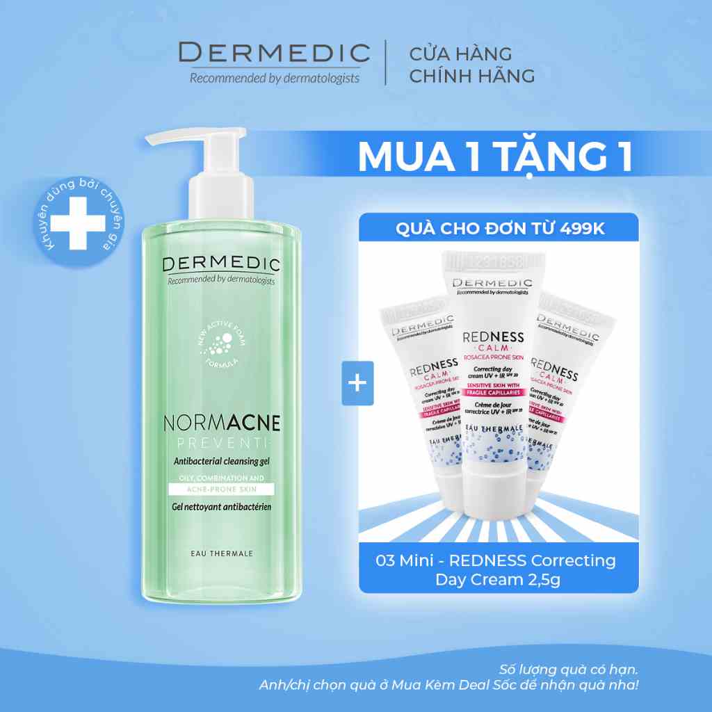 Sữa rửa mặt dạng gel hỗ trợ làm sạch dành cho da dầu da mụn Dermedic Normacne Antibacterial Cleansing Gel