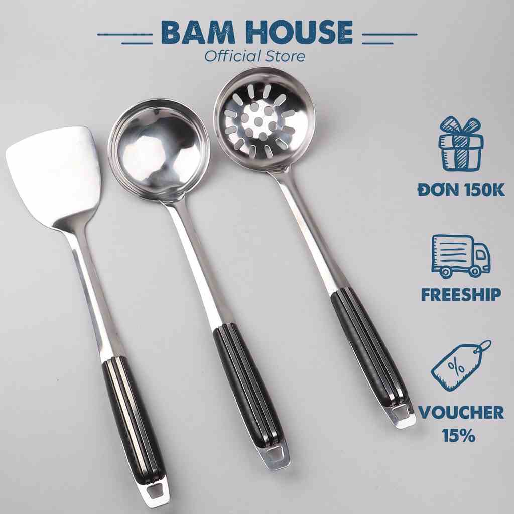 Vá sạn inox Bam House cán nhựa đen cao cấp siêu bền SCD15 - Gia dụng bếp