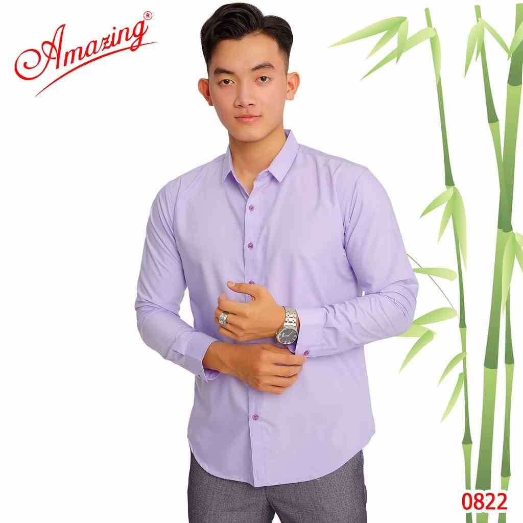 Áo sơ mi màu Tím Lavender thương hiệu Amazing, style Hàn Quốc không túi, chuẩn form slim fit, chất liệu mịn mát