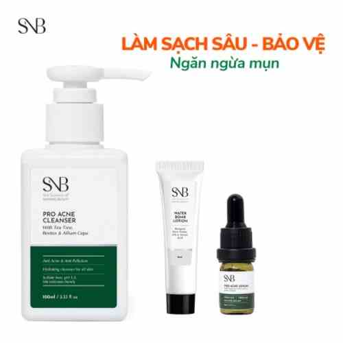 Bộ Làm Sạch Sâu SNB Bảo Vệ Da, Ngăn Ngừa Mụn Gồm Sữa Rửa Mặt, Nước Dưỡng và Serum Giảm Mụn SNB26