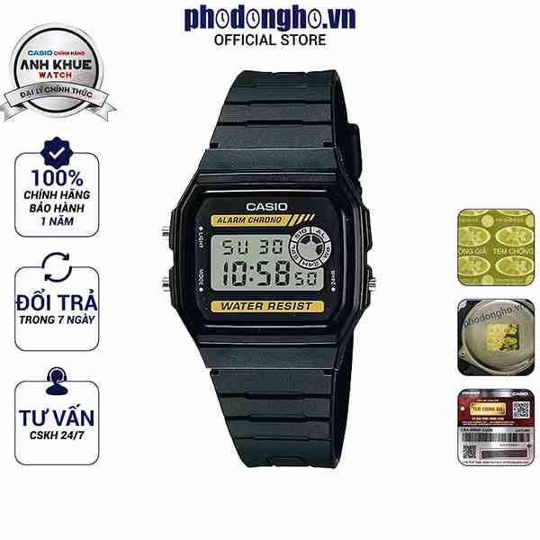 Đồng hồ nam dây nhựa huyền thoại Casio chính hãng Anh Khuê F-94 F-94WA-9DG