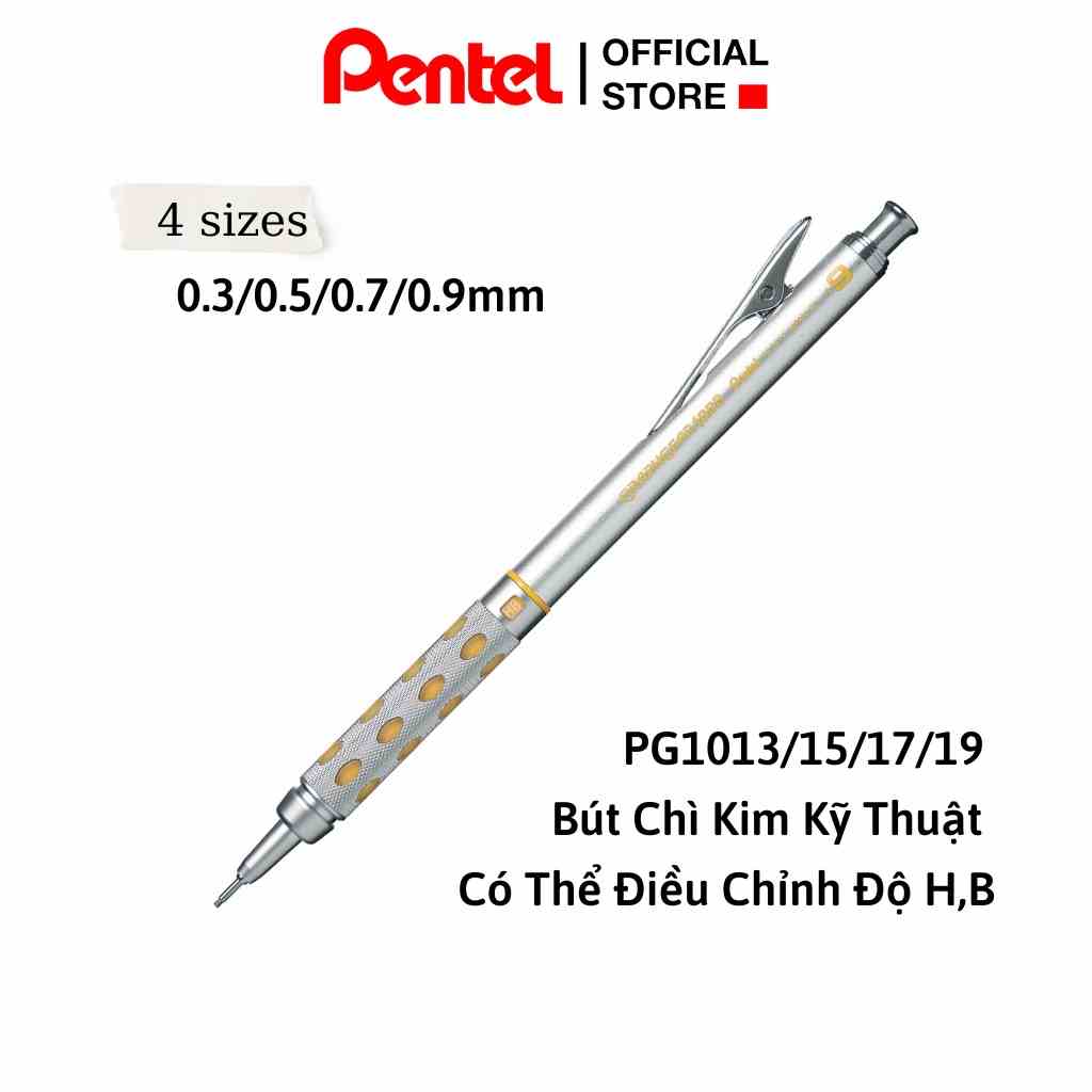 Bút Chì Kim Pentel Graphgear 1000 Inox | Chì Kỹ Thuật Chuyên Nghiệp Chuyển Được Độ B | Vẽ Phác Thảo, Kiến Trúc, Mỹ Thuật