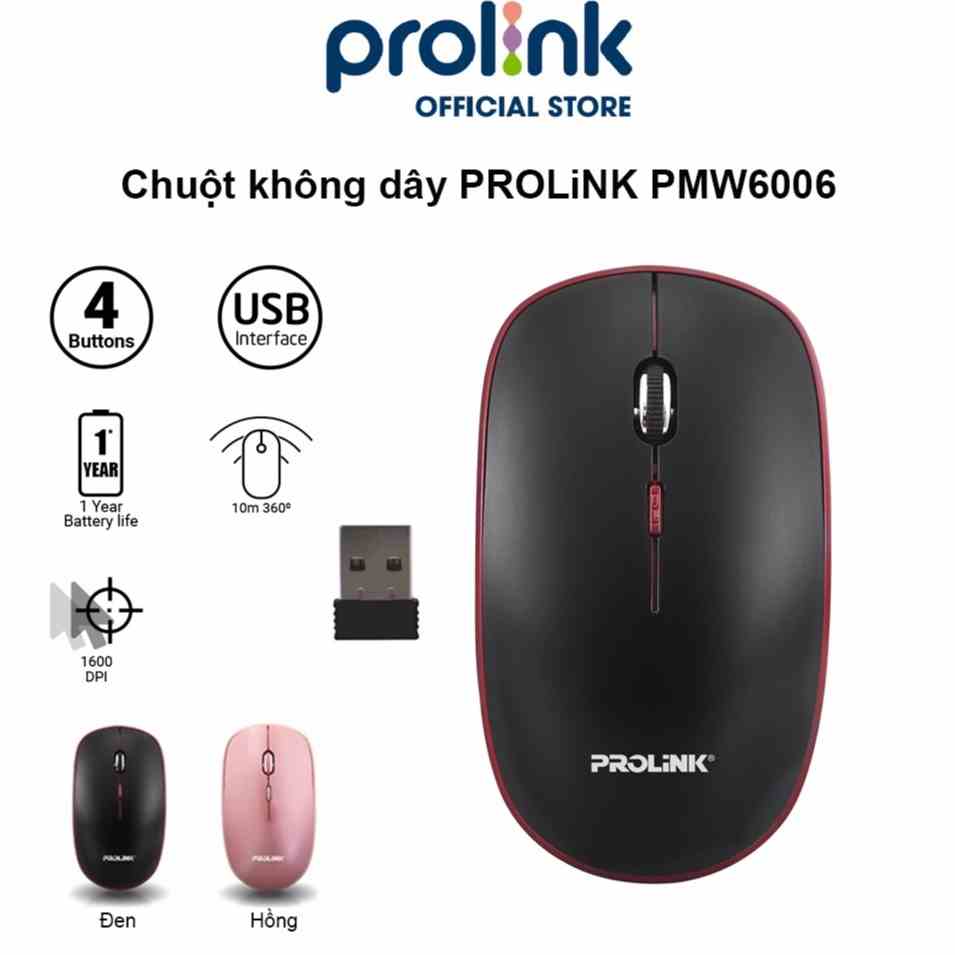 [Mã BMLTB200 giảm đến 100K đơn 499K] Chuột không dây PROLiNK PMW6006 giá rẻ, độ nhạy cao dành cho PC, Macbook, Laptop