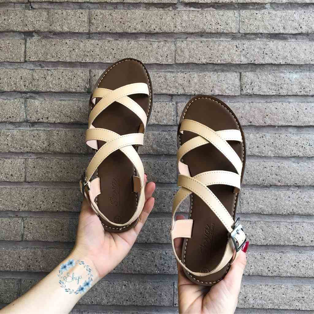 Giày Sandal đi học Nữ Thời Trang biển Quai hậu Đan Chéo Cao Cấp Hishoo Có Bigsize S049