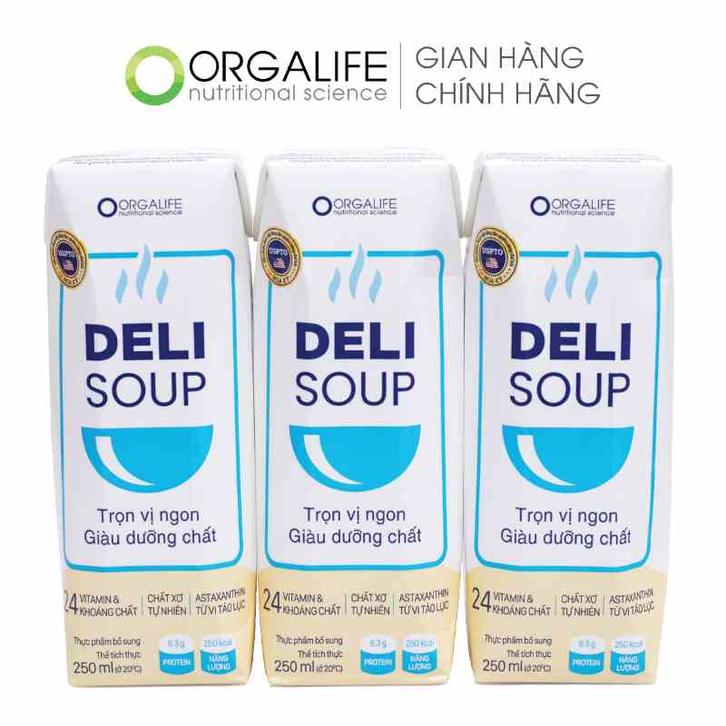 Lốc 3 hộp thực phẩm dinh dưỡng Orgalife Delisoup 250ml/hộp - giàu dinh dưỡng dễ hấp thụ, giúp người bệnh phục hồi nhanh