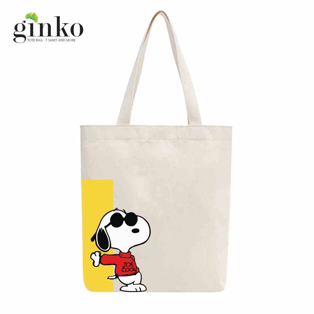 [Mã BMLTA35 giảm đến 35K đơn 99K] Túi tote vải mộc GINKO dây kéo in hình Snoopy and Friends M104